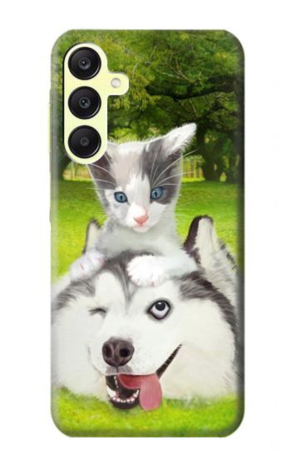 S3795 不機嫌子猫遊び心シベリアンハスキー犬ペイント Kitten Cat Playful Siberian Husky Dog Paint Samsung Galaxy A25 5G バックケース、フリップケース・カバー