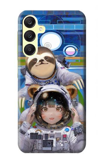 S3915 アライグマの女子 赤ちゃんナマケモノ宇宙飛行士スーツ Raccoon Girl Baby Sloth Astronaut Suit Samsung Galaxy A25 5G バックケース、フリップケース・カバー