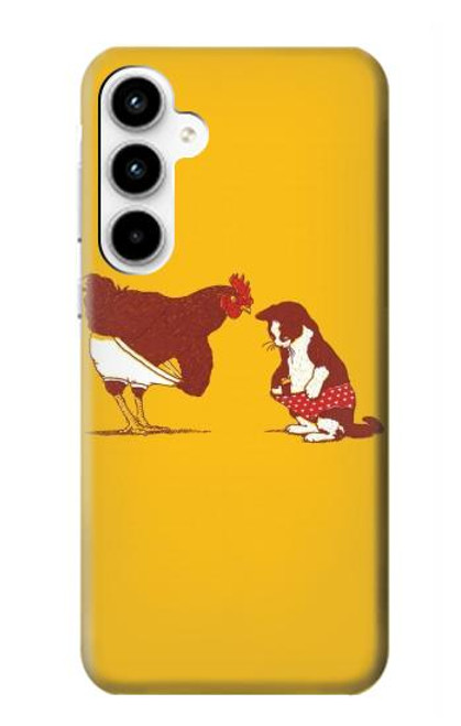 S1093 ルースターと猫の面白い Rooster and Cat Joke Samsung Galaxy A35 5G バックケース、フリップケース・カバー