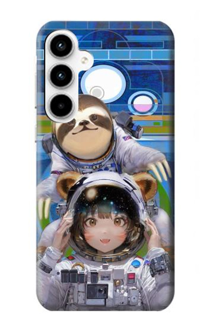 S3915 アライグマの女子 赤ちゃんナマケモノ宇宙飛行士スーツ Raccoon Girl Baby Sloth Astronaut Suit Samsung Galaxy A35 5G バックケース、フリップケース・カバー