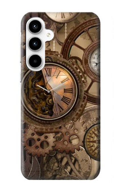 S3927 コンパスクロックゲージスチームパンク Compass Clock Gage Steampunk Samsung Galaxy A35 5G バックケース、フリップケース・カバー