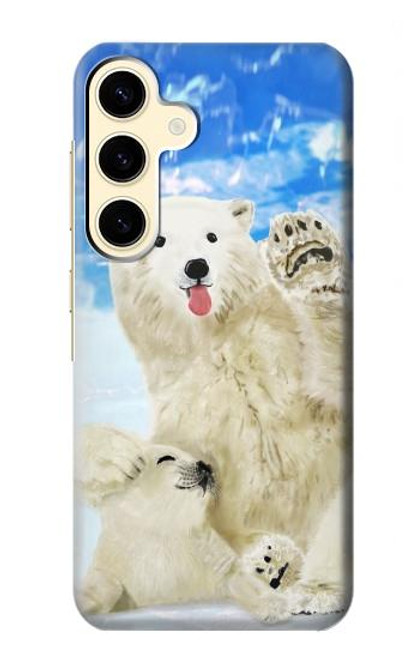 S3794 北極シロクマはシールに恋するペイント Arctic Polar Bear and Seal Paint Samsung Galaxy S24 バックケース、フリップケース・カバー