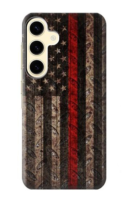 S3804 消防士メタルレッドラインフラググラフィック Fire Fighter Metal Red Line Flag Graphic Samsung Galaxy S24 バックケース、フリップケース・カバー