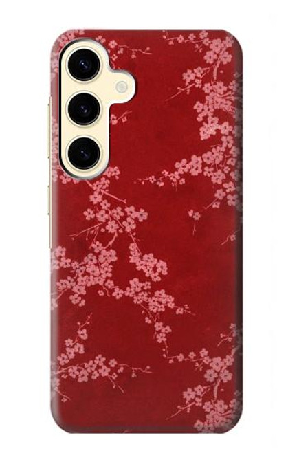 S3817 赤い花の桜のパターン Red Floral Cherry blossom Pattern Samsung Galaxy S24 バックケース、フリップケース・カバー