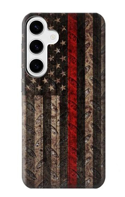 S3804 消防士メタルレッドラインフラググラフィック Fire Fighter Metal Red Line Flag Graphic Samsung Galaxy S24 Plus バックケース、フリップケース・カバー