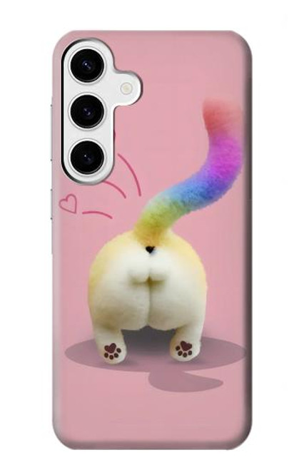 S3923 猫のお尻の虹のしっぽ Cat Bottom Rainbow Tail Samsung Galaxy S24 Plus バックケース、フリップケース・カバー