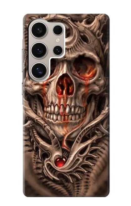 S1675 頭蓋骨の血のタトゥー Skull Blood Tattoo Samsung Galaxy S24 Ultra バックケース、フリップケース・カバー