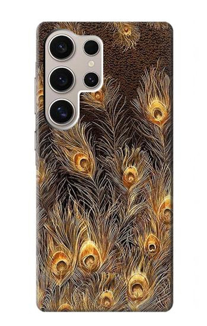 S3691 ゴールドピーコックフェザー Gold Peacock Feather Samsung Galaxy S24 Ultra バックケース、フリップケース・カバー