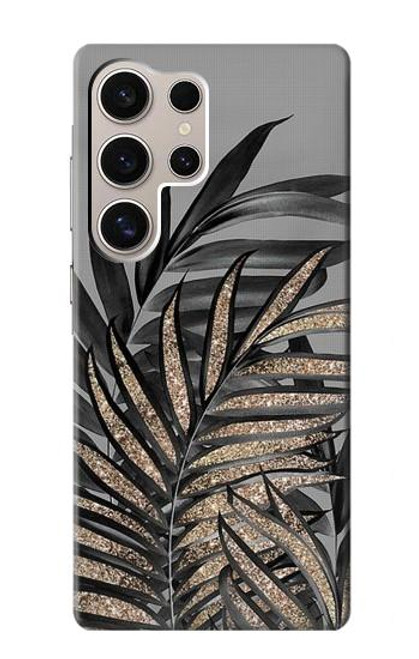 S3692 灰色の黒いヤシの葉 Gray Black Palm Leaves Samsung Galaxy S24 Ultra バックケース、フリップケース・カバー