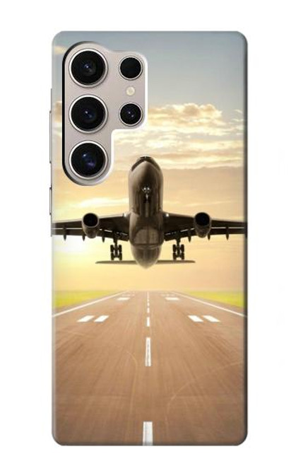 S3837 飛行機離陸日の出 Airplane Take off Sunrise Samsung Galaxy S24 Ultra バックケース、フリップケース・カバー