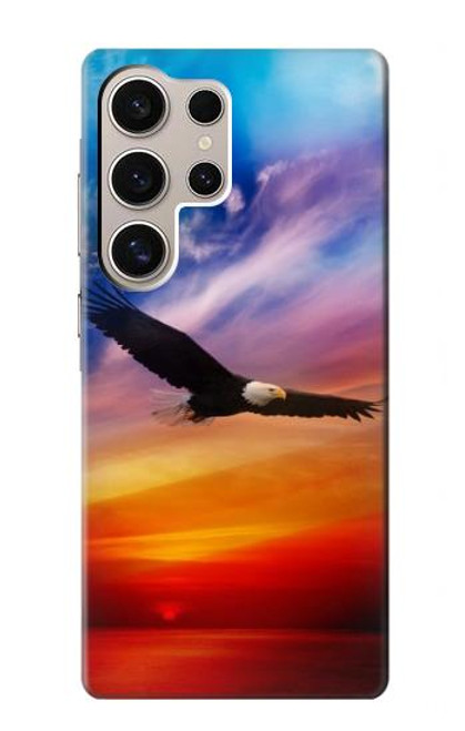 S3841 白頭ワシ カラフルな空 Bald Eagle Flying Colorful Sky Samsung Galaxy S24 Ultra バックケース、フリップケース・カバー