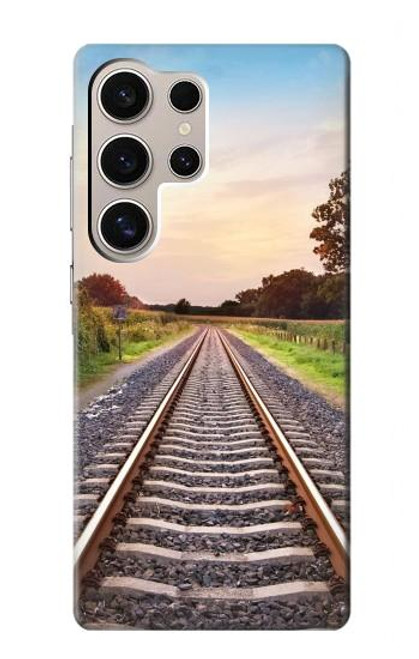S3866 鉄道直線線路 Railway Straight Train Track Samsung Galaxy S24 Ultra バックケース、フリップケース・カバー