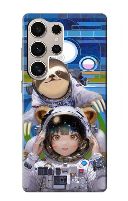 S3915 アライグマの女子 赤ちゃんナマケモノ宇宙飛行士スーツ Raccoon Girl Baby Sloth Astronaut Suit Samsung Galaxy S24 Ultra バックケース、フリップケース・カバー