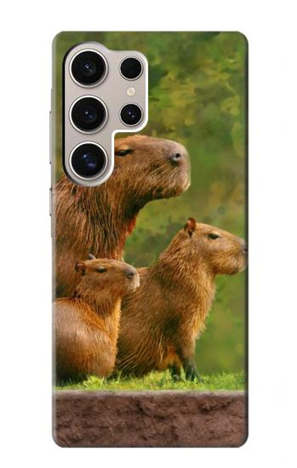 S3917 カピバラの家族 巨大モルモット Capybara Family Giant Guinea Pig Samsung Galaxy S24 Ultra バックケース、フリップケース・カバー