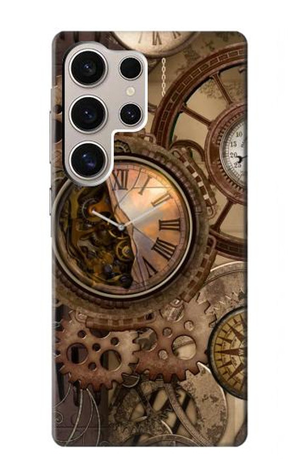 S3927 コンパスクロックゲージスチームパンク Compass Clock Gage Steampunk Samsung Galaxy S24 Ultra バックケース、フリップケース・カバー