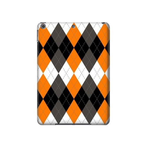 S3421 黒 オレンジ 白 アーガイルプラッド Black Orange White Argyle Plaid iPad 10.2 (2021,2020,2019), iPad 9 8 7 タブレットケース