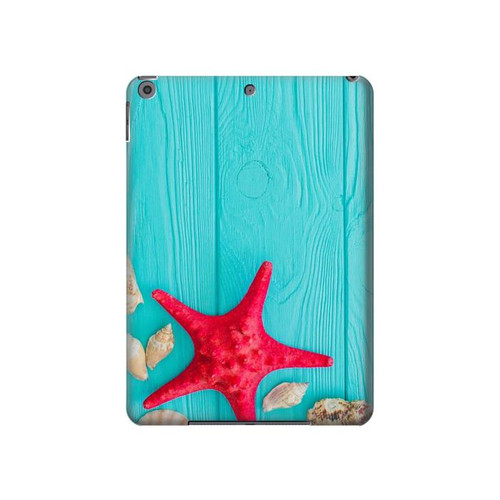 S3428 アクア 海星 貝 Aqua Wood Starfish Shell iPad 10.2 (2021,2020,2019), iPad 9 8 7 タブレットケース