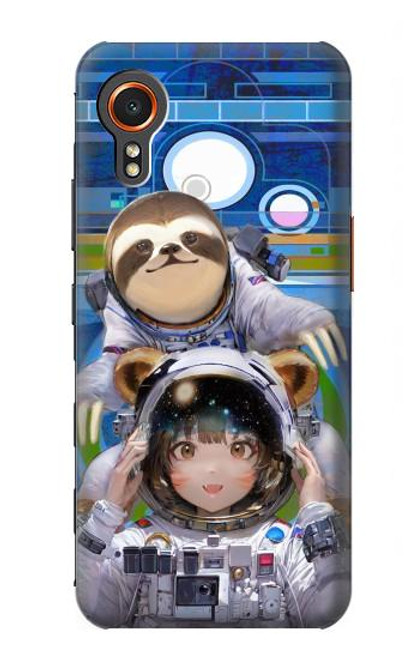 S3915 アライグマの女子 赤ちゃんナマケモノ宇宙飛行士スーツ Raccoon Girl Baby Sloth Astronaut Suit Samsung Galaxy Xcover7 バックケース、フリップケース・カバー