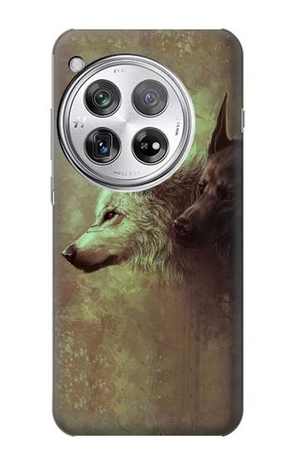 S0931 白狼と黒狼 White Black Wolf OnePlus 12 バックケース、フリップケース・カバー