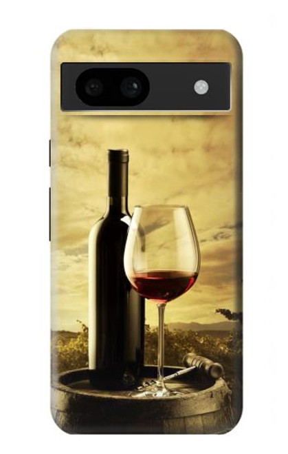 S2042 ブドウのボトルと赤ワインのグラス A Grape Vineyard Grapes Bottle and Glass of Red Wine Google Pixel 8a バックケース、フリップケース・カバー