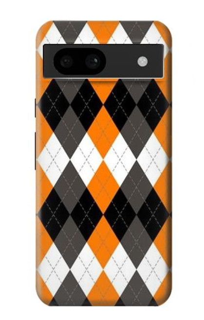 S3421 黒 オレンジ 白 アーガイルプラッド Black Orange White Argyle Plaid Google Pixel 8a バックケース、フリップケース・カバー