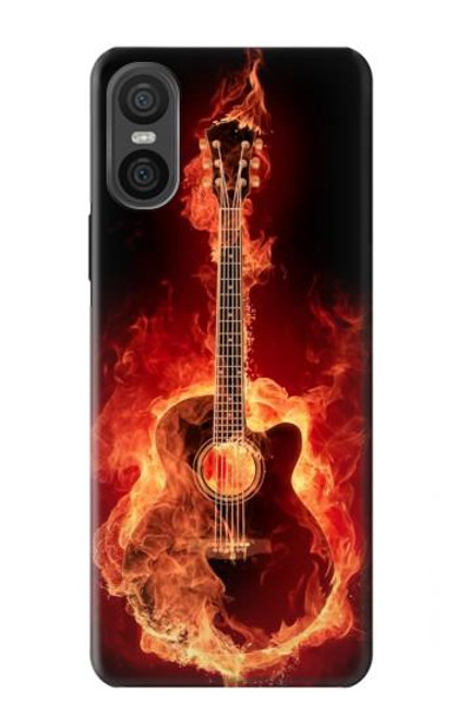 S0415 火ギター Fire Guitar Burn Sony Xperia 10 VI バックケース、フリップケース・カバー