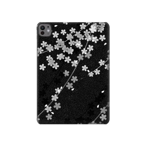 S2544 黒花柄の着物 Japanese Kimono Style Black Flower Pattern iPad Pro 11 (2024,2025) タブレットケース