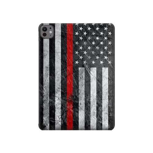 S3687 消防士細い赤い線アメリカの国旗 Firefighter Thin Red Line American Flag iPad Pro 11 (2024,2025) タブレットケース