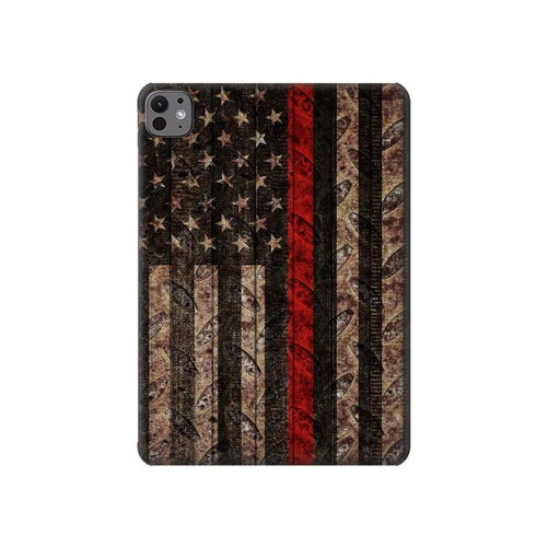 S3804 消防士メタルレッドラインフラググラフィック Fire Fighter Metal Red Line Flag Graphic iPad Pro 11 (2024,2025) タブレットケース