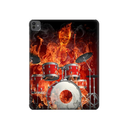 S1431 スカル ドラム ファイア ロック音楽 Skull Drum Fire Rock iPad Pro 13 (2024,2025), Air 13 2026 タブレットケース