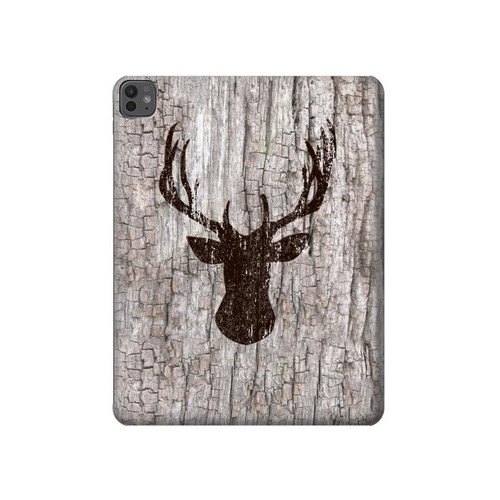 S2505 トナカイ古い木材グラフィックプリント Reindeer Head Old Wood Texture Graphic Printed iPad Pro 13 (2024,2025), Air 13 2026 タブレットケース