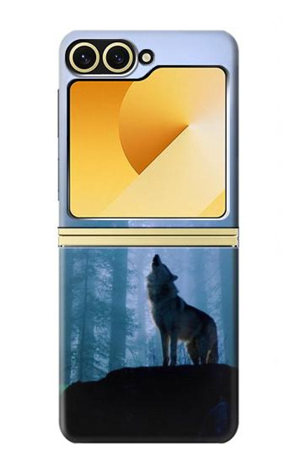 S0935 森の中の野生オオカミのハウリング Wolf Howling in Forest Samsung Galaxy Z Flip 6, Flip 7 FE バックケース、フリップケース・カバー