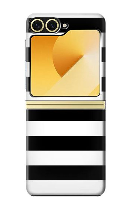 S1596 黒と白のストライプ Black and White Striped Samsung Galaxy Z Flip 6, Flip 7 FE バックケース、フリップケース・カバー