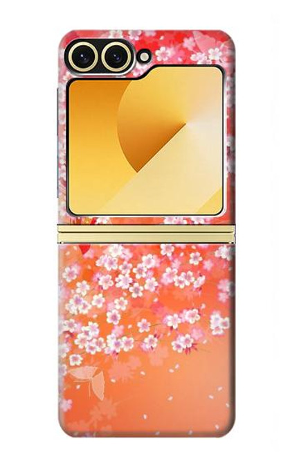 S2543 花柄の着物 Japanese Kimono Style Flower Pattern Samsung Galaxy Z Flip 6, Flip 7 FE バックケース、フリップケース・カバー