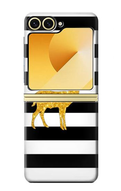 S2794 黒と白のストライプ 金の鹿 Black and White Striped Deer Gold Sparkles Samsung Galaxy Z Flip 6, Flip 7 FE バックケース、フリップケース・カバー