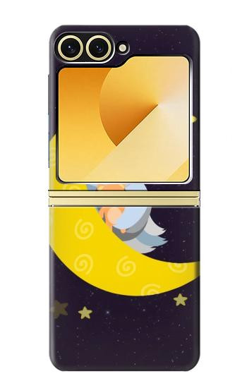 S2849 かわいいスリーピーフクロウ Cute Sleepy Owl Moon Night Samsung Galaxy Z Flip 6, Flip 7 FE バックケース、フリップケース・カバー
