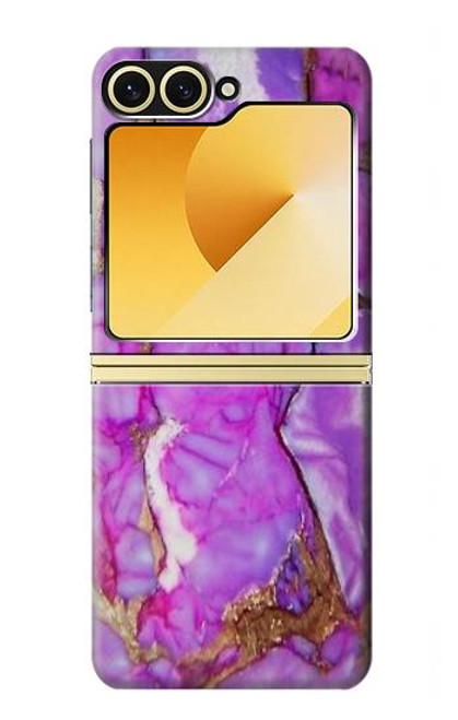 S2907 パープルターコイズ宝石グラフィックプリント Purple Turquoise Stone Samsung Galaxy Z Flip 6, Flip 7 FE バックケース、フリップケース・カバー