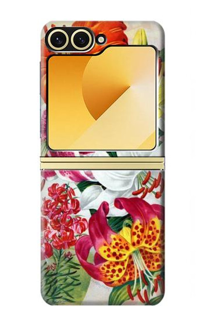 S3205 レトロ花 Retro Art Flowers Samsung Galaxy Z Flip 6, Flip 7 FE バックケース、フリップケース・カバー