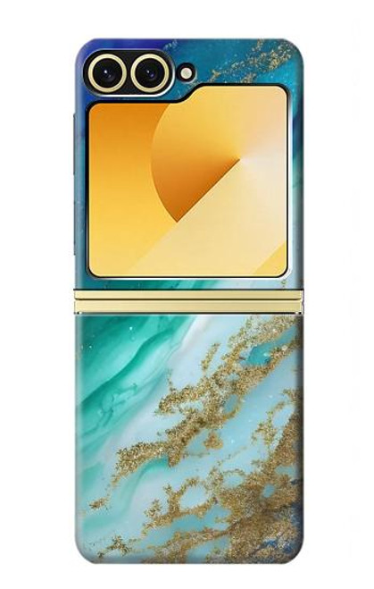 S3920 抽象的なオーシャンブルー色混合エメラルド Abstract Ocean Blue Color Mixed Emerald Samsung Galaxy Z Flip 6, Flip 7 FE バックケース、フリップケース・カバー