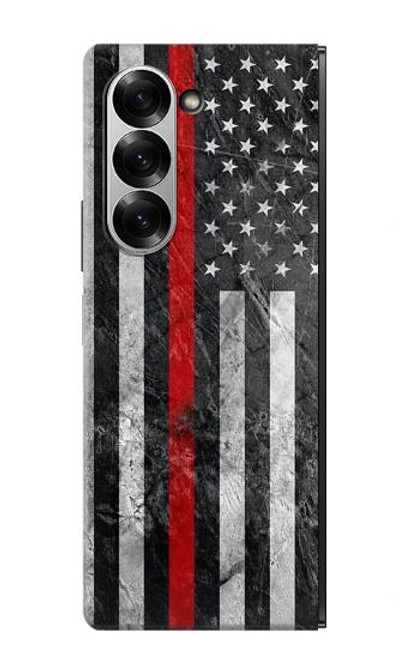 S3687 消防士細い赤い線アメリカの国旗 Firefighter Thin Red Line American Flag Samsung Galaxy Z Fold 6 バックケース、フリップケース・カバー