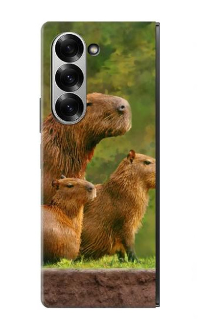 S3917 カピバラの家族 巨大モルモット Capybara Family Giant Guinea Pig Samsung Galaxy Z Fold 6 バックケース、フリップケース・カバー