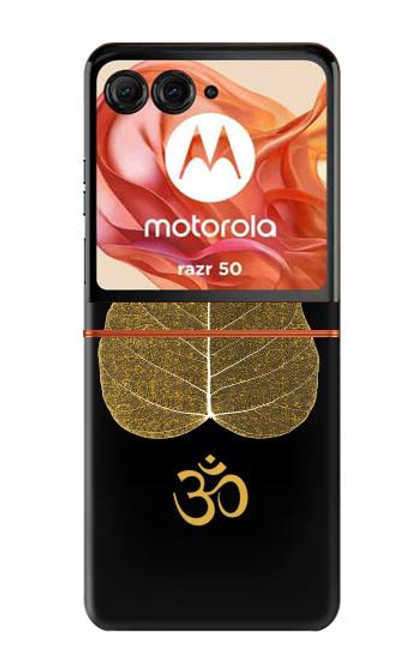 S2331 金の葉仏教 オームシンボル Gold Leaf Buddhist Om Symbol Motorola Razr 50 バックケース、フリップケース・カバー