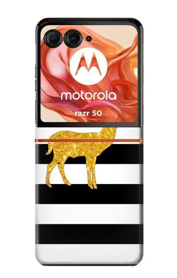 S2794 黒と白のストライプ 金の鹿 Black and White Striped Deer Gold Sparkles Motorola Razr 70,60,50, Razr (2026, 2025, 2024) バックケース、フリップケース・カバー