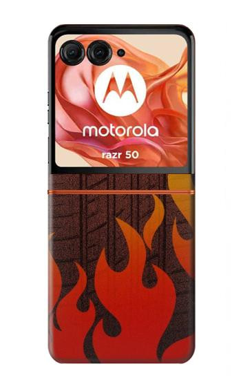 S2988 火災ラリー車のタイヤ Rally Car Tire Fire Motorola Razr 70,60,50, Razr (2026, 2025, 2024) バックケース、フリップケース・カバー