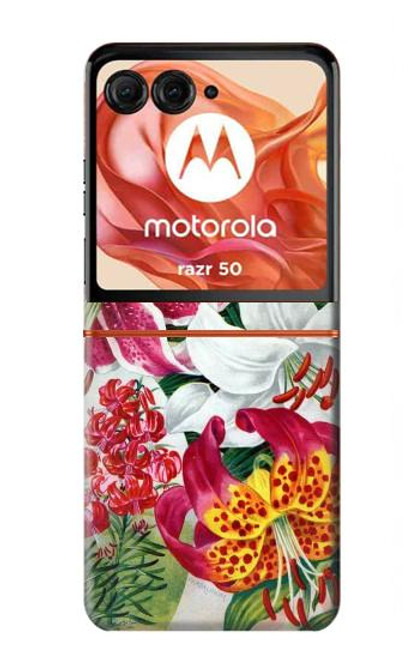 S3205 レトロ花 Retro Art Flowers Motorola Razr 50 バックケース、フリップケース・カバー