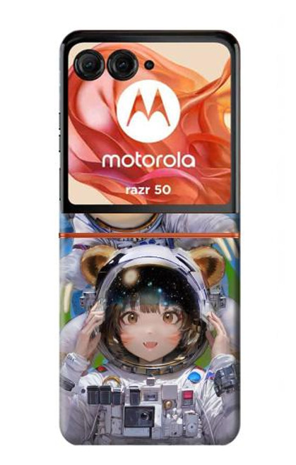 S3915 アライグマの女子 赤ちゃんナマケモノ宇宙飛行士スーツ Raccoon Girl Baby Sloth Astronaut Suit Motorola Razr 50 バックケース、フリップケース・カバー