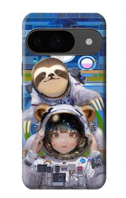 S3915 アライグマの女子 赤ちゃんナマケモノ宇宙飛行士スーツ Raccoon Girl Baby Sloth Astronaut Suit Google Pixel 9 バックケース、フリップケース・カバー