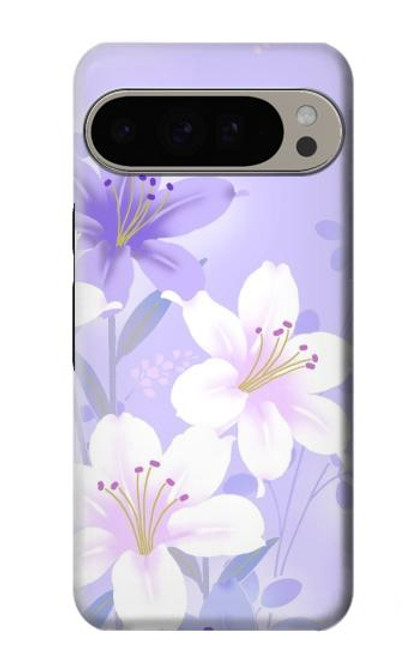 S2361 紫の花 Purple White Flowers Google Pixel 9 Pro XL バックケース、フリップケース・カバー