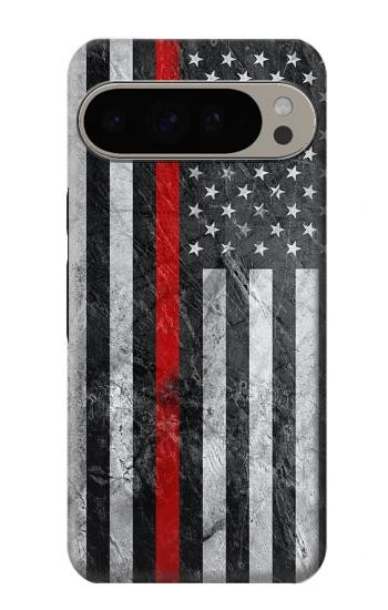 S3687 消防士細い赤い線アメリカの国旗 Firefighter Thin Red Line American Flag Google Pixel 9 Pro XL バックケース、フリップケース・カバー