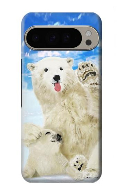 S3794 北極シロクマはシールに恋するペイント Arctic Polar Bear and Seal Paint Google Pixel 9 Pro XL バックケース、フリップケース・カバー